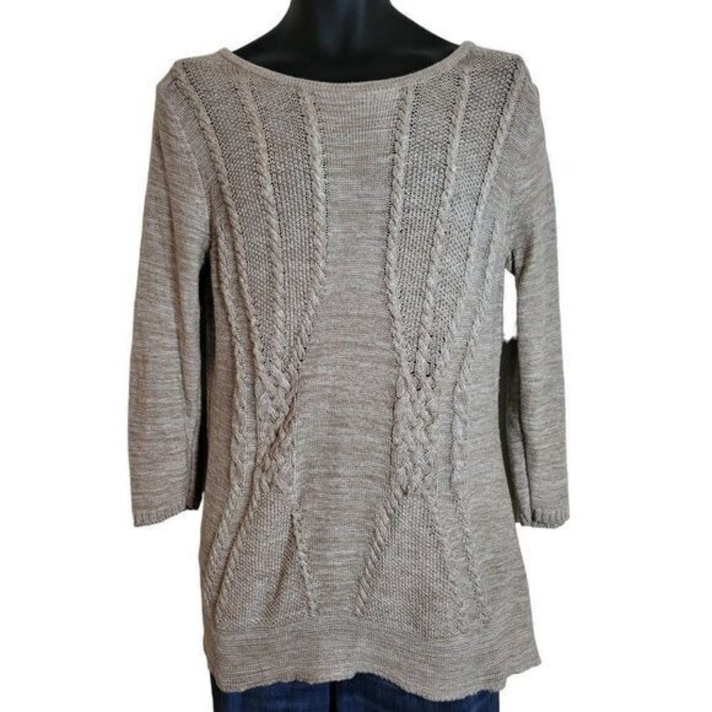 Hannah Knit Womens Tan‎ Long Sleeve Cable Detail Sweater Size M Boho Everyday